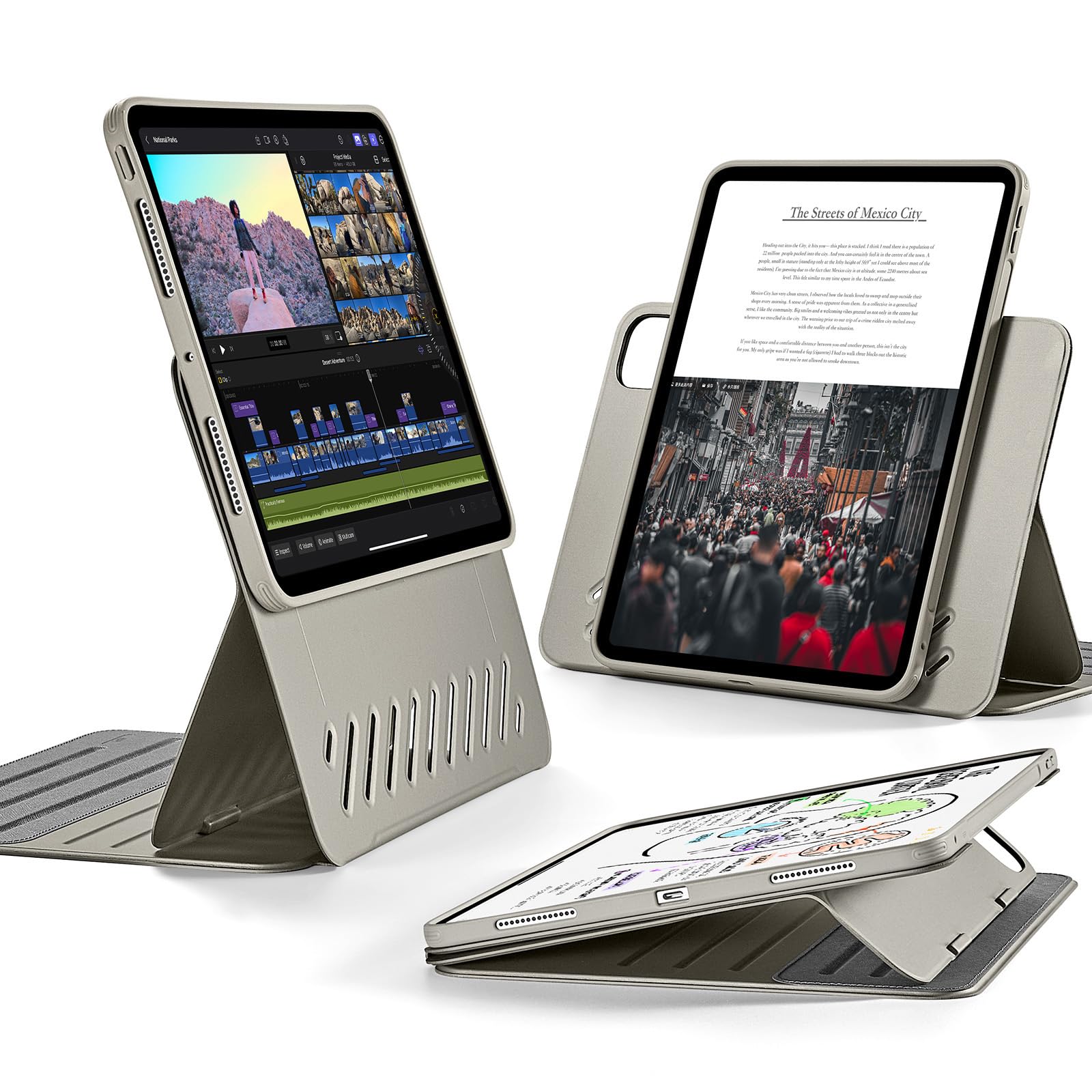 ESR iPad Pro 11インチ ケース（M5/M4、2025/2024）専用 取外し可能なマグネットカバー付き回転式ケース 縦向き/横向きスタンド 6段階の角度調節可能 Pencil Pro/USB-C対応 Shiftシリーズ チタン