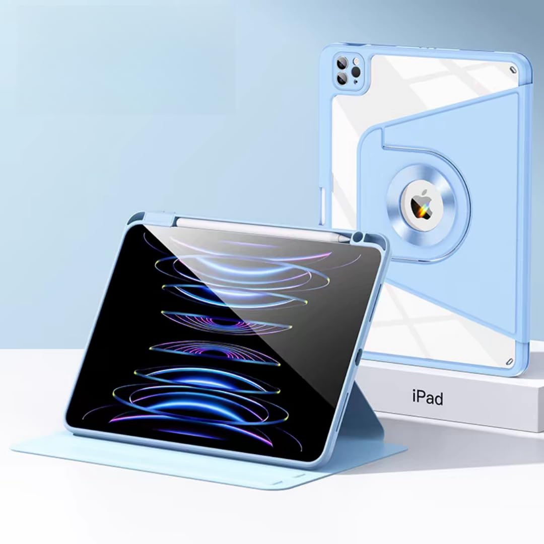 iPad Air 13in(M3/M2)/iPad Pro12.9 第6/5/4/3時人 容れもの360度回転させる 取りはずし能力のあるな磁石取りまかなう うしろ側全澄み切った 書き込み納める 縦置き 耐衝撃 分け隔てる式 今めかしい 一般受け 万覚え帳型 軽さ 薄型, 青碧