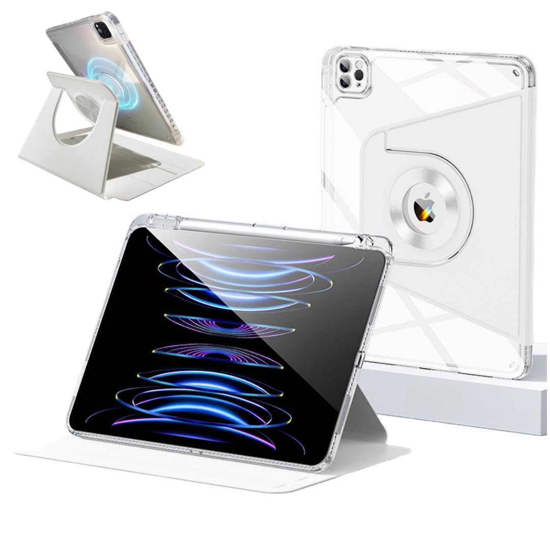 iPad Air 13in(M3/M2)/iPad Pro12.9 第6/5/4/3時人 容れもの360度回転させる 取りはずし能力のあるな磁石取りまかなう うしろ側全澄み切った 書き込み納める 縦置き 耐衝撃 分け隔てる式 今めかしい 一般受け 万覚え帳型 軽さ 薄型, 白いこと