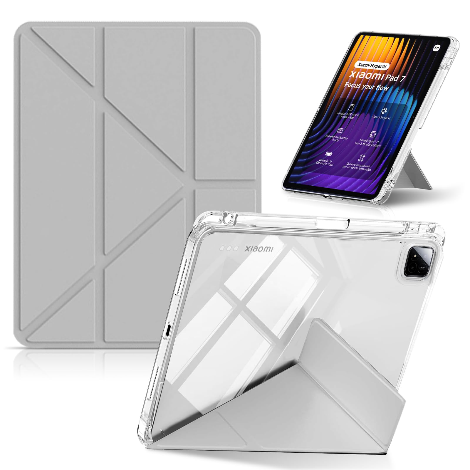 CeiLarv コンパチブル Xiaomi Pad 7 / Xiaomi Pad 7 Pro 11.2インチ ケース TPU + PUレザー 保護ケース 折りたたみ 横置＆縦置 スタンド機能 超スリム Y折り 軽量 衝撃保護 ペンシル収納 オートスリープ/ウ