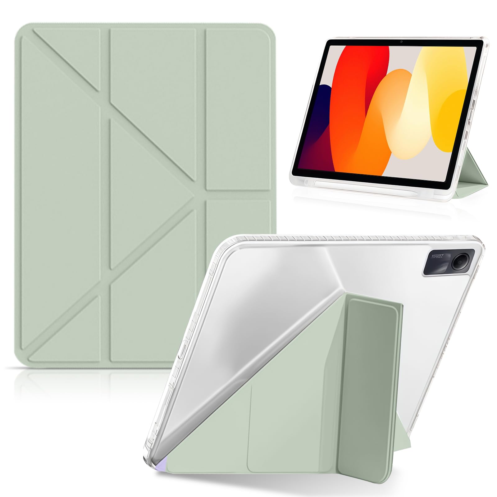 CeiLarv コンパチブル Xiaomi Redmi Pad SE 11インチ 2023 ケース TPU + PUレザー 保護ケース 折りたたみ 横置＆縦置 スタンド機能 超スリム Y折り 透明 軽量 衝撃保護 ペンシル収納 オートスリープ/ウェ
