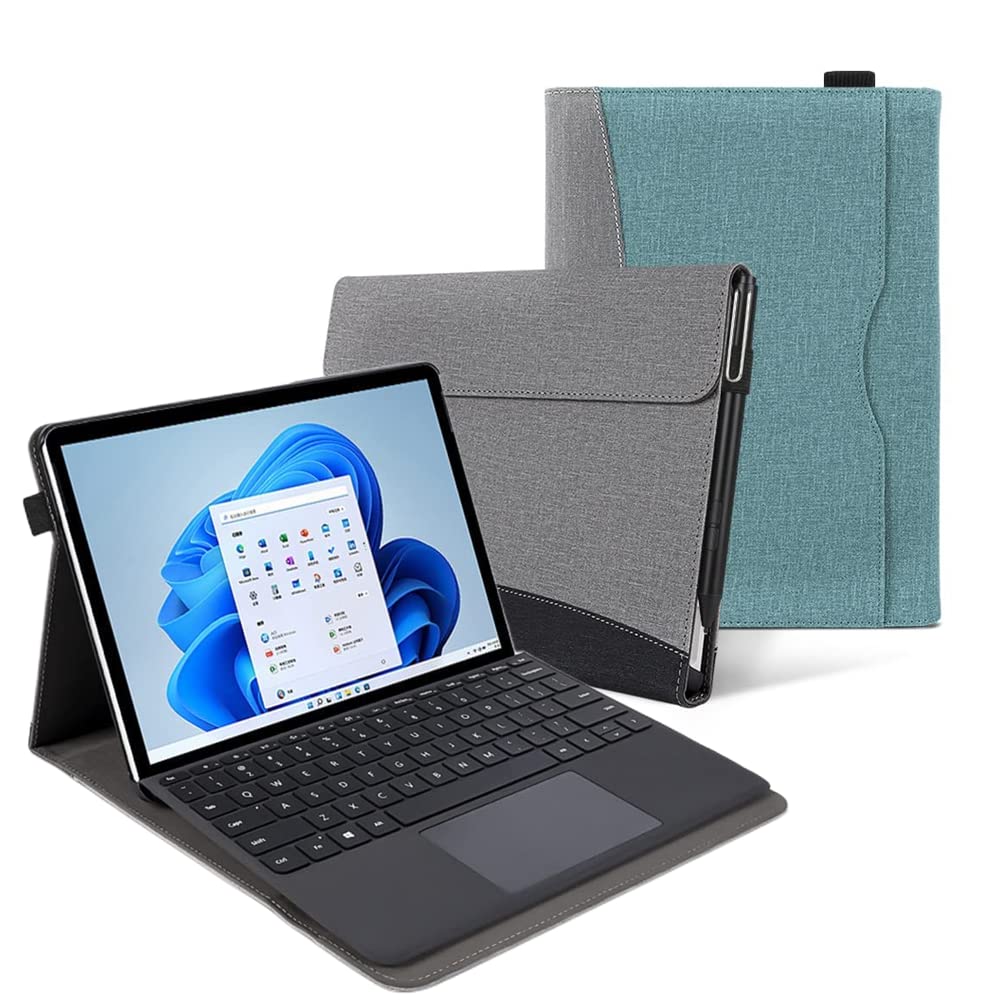Surface Pro 8ケース 手帳型 ペンホルダー付き【キーボード付も収納可能】横開き保護カバー スタンド機能付き 多角度調整可能 軽量 薄型 キーボードと互換性ありスマート耐衝撃 カバー (Surface