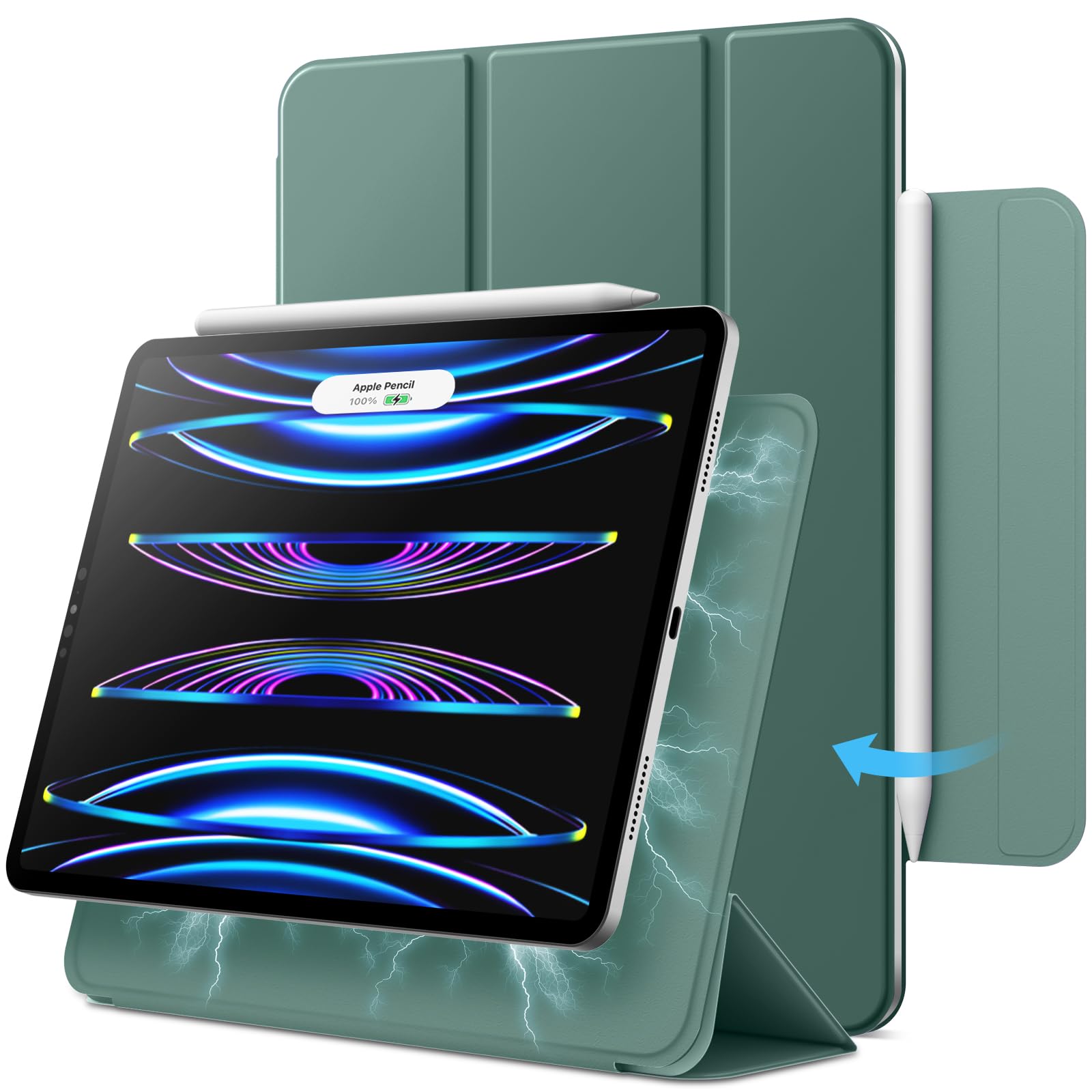 JETech iPad Pro11ケース 2022/2021/2020/2018モデル対応 および iPad Air 5/4 (10.9インチ2022/2020) マグネットス吸着式 Pencil2対応 三つ折スタンド オートウェイクアップ/スリープ機能 (ミスティブルー)