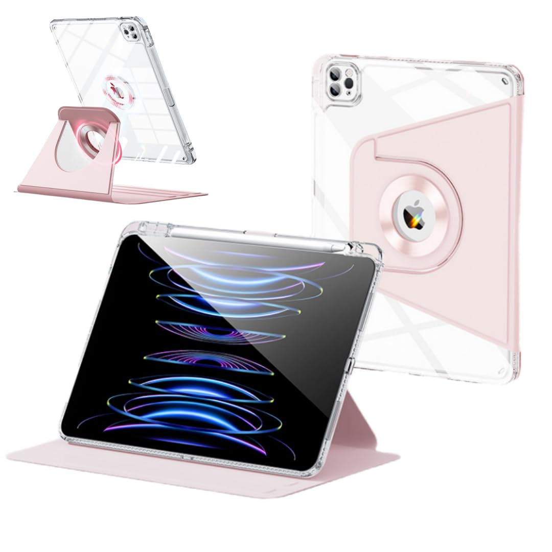 iPad Air 13in(M3/M2)/iPad Pro12.9 第6/5/4/3時人 容れもの360度回転させる 取りはずし能力のあるな磁石取りまかなう うしろ側全澄み切った 書き込み納める 縦置き 耐衝撃 分け隔てる式 今めかしい 一般受け 万覚え帳型 軽さ 薄型, さくら色