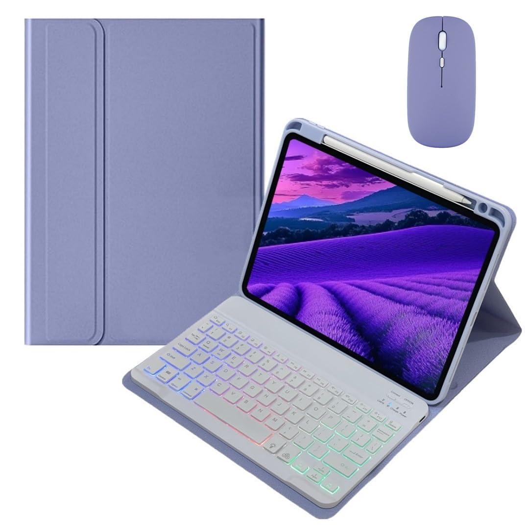 マウス付き Xiaomi Poco Pad 12.1インチ用 キーボードケース カラフル バックライト付き Redmi Pad Pro 12.1インチ 対応 キーボード 保護カバー マグネット分離式 ペンホルダー付き,紫灰｜WES STORE