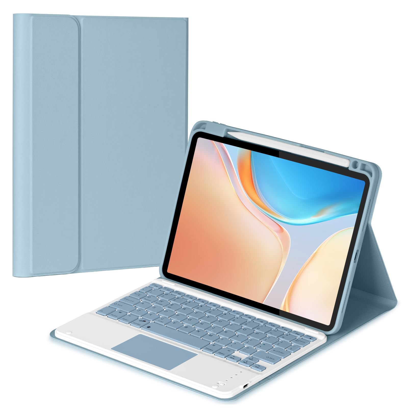 iPad Pro 11インチ (M4) 2024 キーボードケース タッチパッド搭載 上側ペンホルダー apple pencil充電対応 スタンド機能 全面保護 ミスティブルー|WES STORE