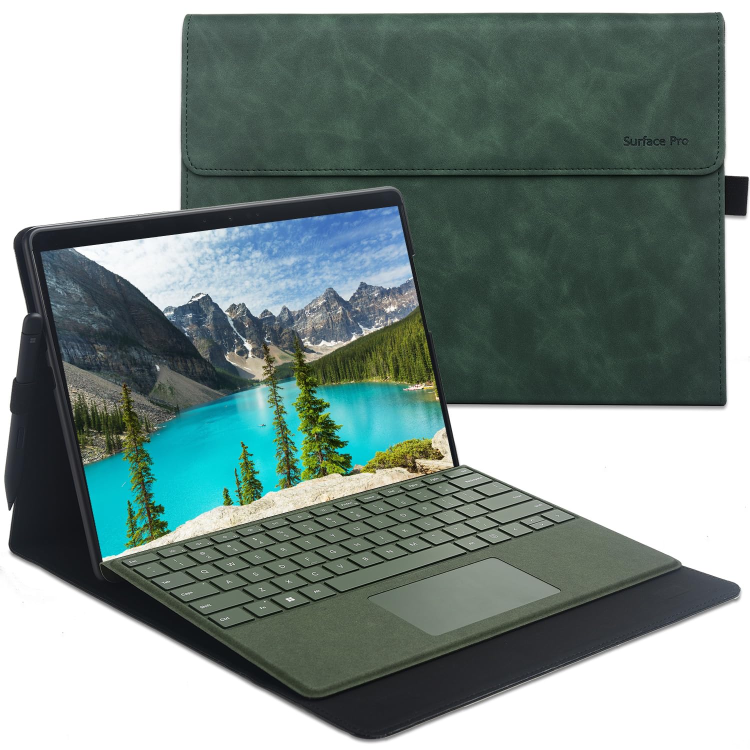 xisiciao For Microsoft Surface Pro 9/10/11th 保護すること容れものTPU ホンブルグ帽甲殻付き添い人 キーボードカバーサーフェスプロ9と取り替えっこ性あり 薄くてたわい無い放熱心積もり (緑)