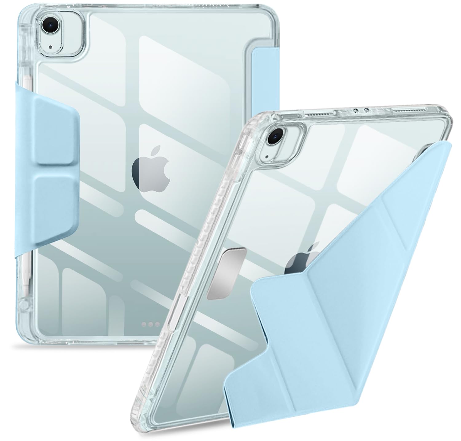 iPad Air 13インチ ケース (M3/M2、2025/2024) iPad Pro 12.9 ケース 第6/5/4/3世代(2022/2021/2020/2018) 通用 オートスリープ/ウェイク機能対応 ペン収納 耐衝撃 透明 三つ折り Y式折 スタンド iPadAir iPadPro タブ