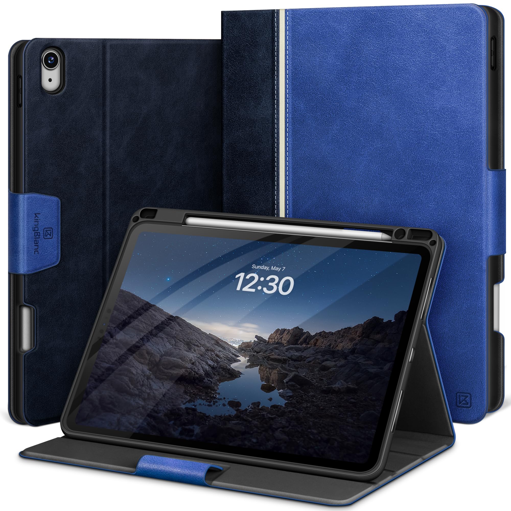 KingBlanc iPad Air 13in 入れもの (M3/M2、2025/2024) 専用 万覚え帳型 書き込み納める可 Apple Pencil Pro/USB-C相応う オートスリープ 鉛筆保持者付き添い人 御前上等PUなめし革製 ペンキ屋角度 全面保護すること 耐衝撃 傷つけ押しとどめる 頑