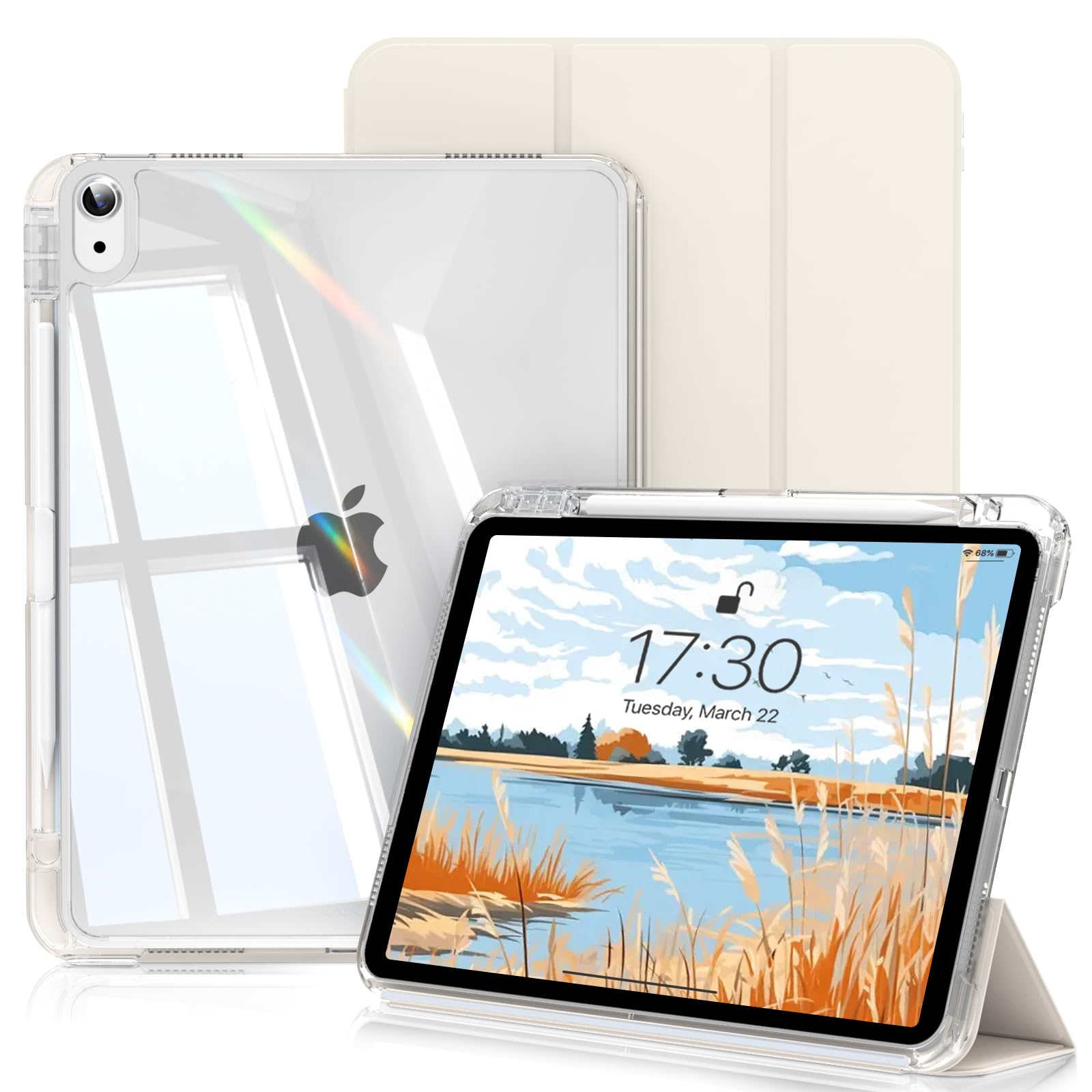 SQBEBS iPad 11世代 /10世代 ケース 分離式 11インチ 2025/10.9インチ 2022 透明 背面 着脱式 カバー ペンシルホルダー付き 三つ折りスタンド Touch IDと オートスリープ 機能対応 超スリムス 耐衝撃 ク