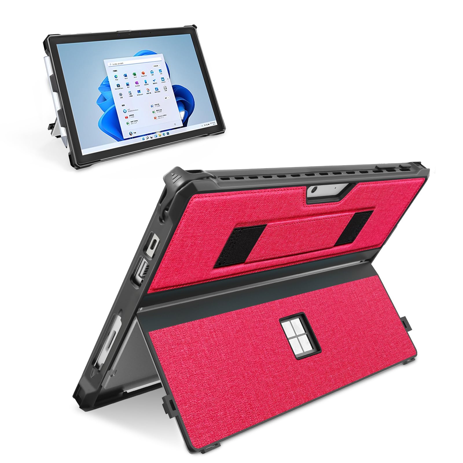 12.3inMicrosoft Surface Pro 7+/7/6/5/4/Pro LTE保護すること用牢固たるな取りまかなう容れもの、スタイラスペンホルダーとハンドストラップ付き添い人、手合い取りまかなう鍵盤に相応う 赤いこと