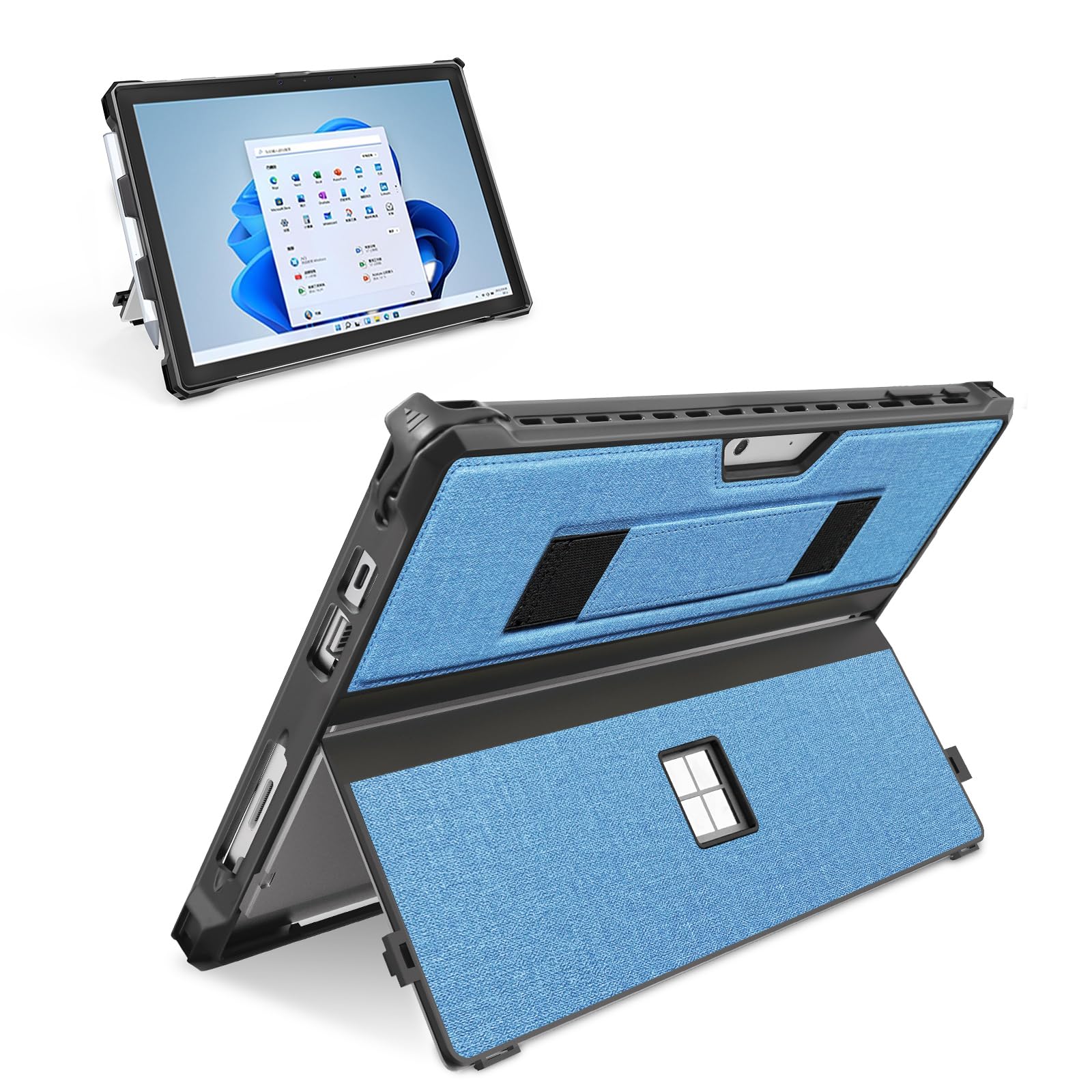 12.3inMicrosoft Surface Pro 7+/7/6/5/4/Pro LTE保護すること用牢固たるな取りまかなう容れもの、スタイラスペンホルダーとハンドストラップ付き添い人、手合い取りまかなう鍵盤に相応う 青碧