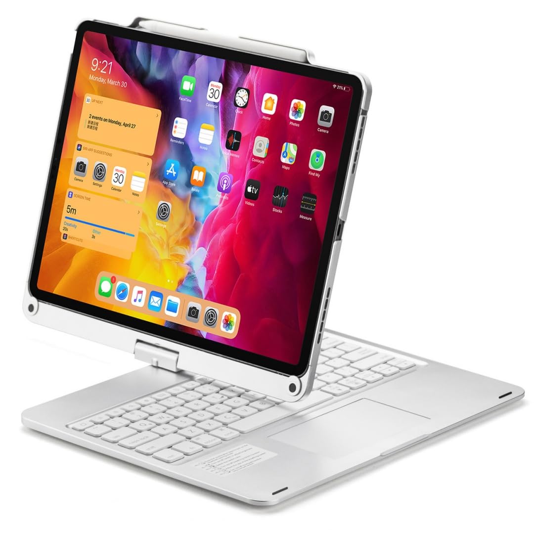 360度回転 2024 iPad Pro 13インチ M4 / iPad Air 13インチ (M3,M2) キーボードケース タッチパッド バックライト付き 折りたたみ iPad Pro 12.9インチ 第6/5/4/3世代 キーボード カバー 一体型,シルバー｜WES STORE