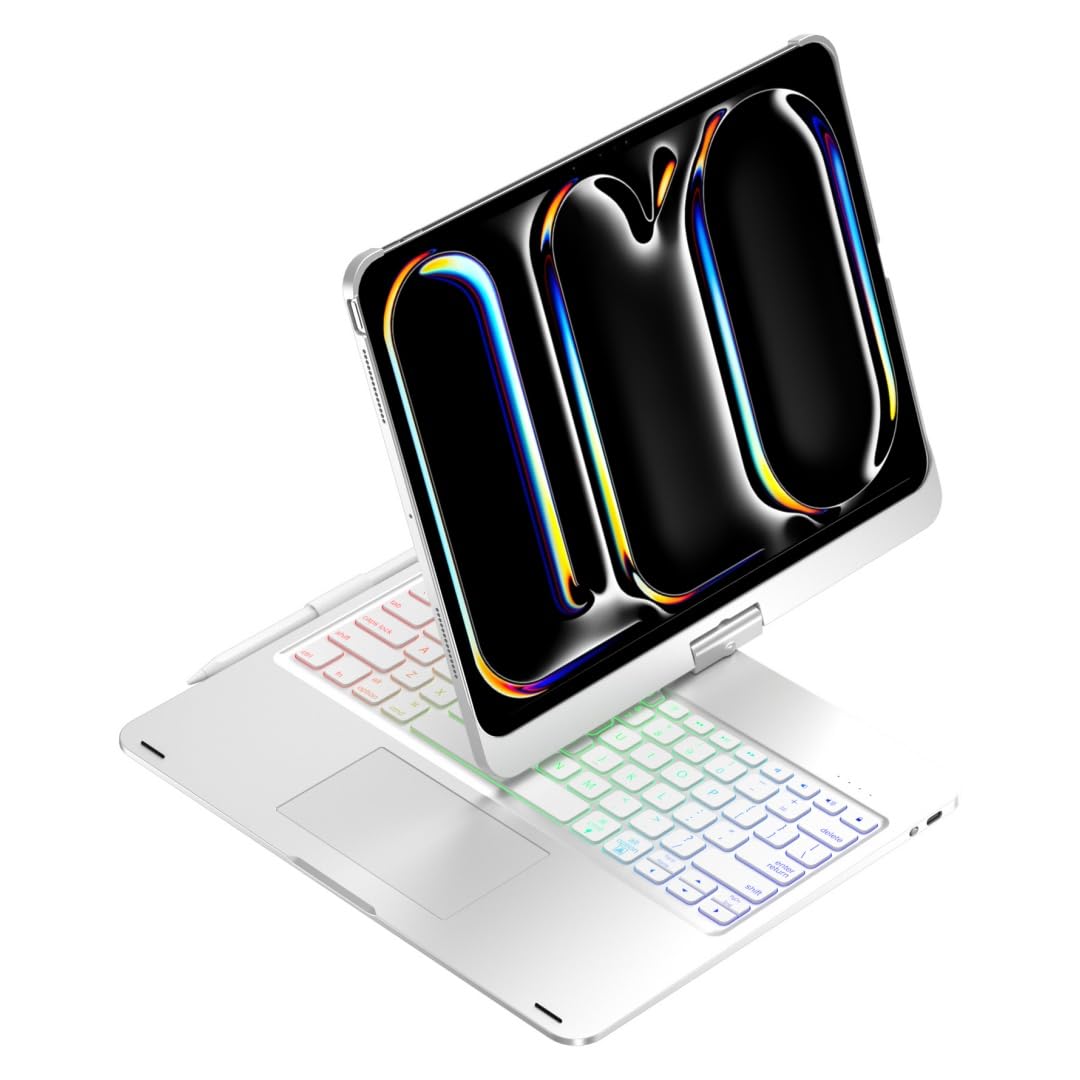 360回転 2025/2024 iPad Pro 11インチ M5/M4 キーボードケース タッチパッド バックライト付き 折りたたみ キーボード カバー 一体型 トラックパッド付き,シルバー｜WES STORE