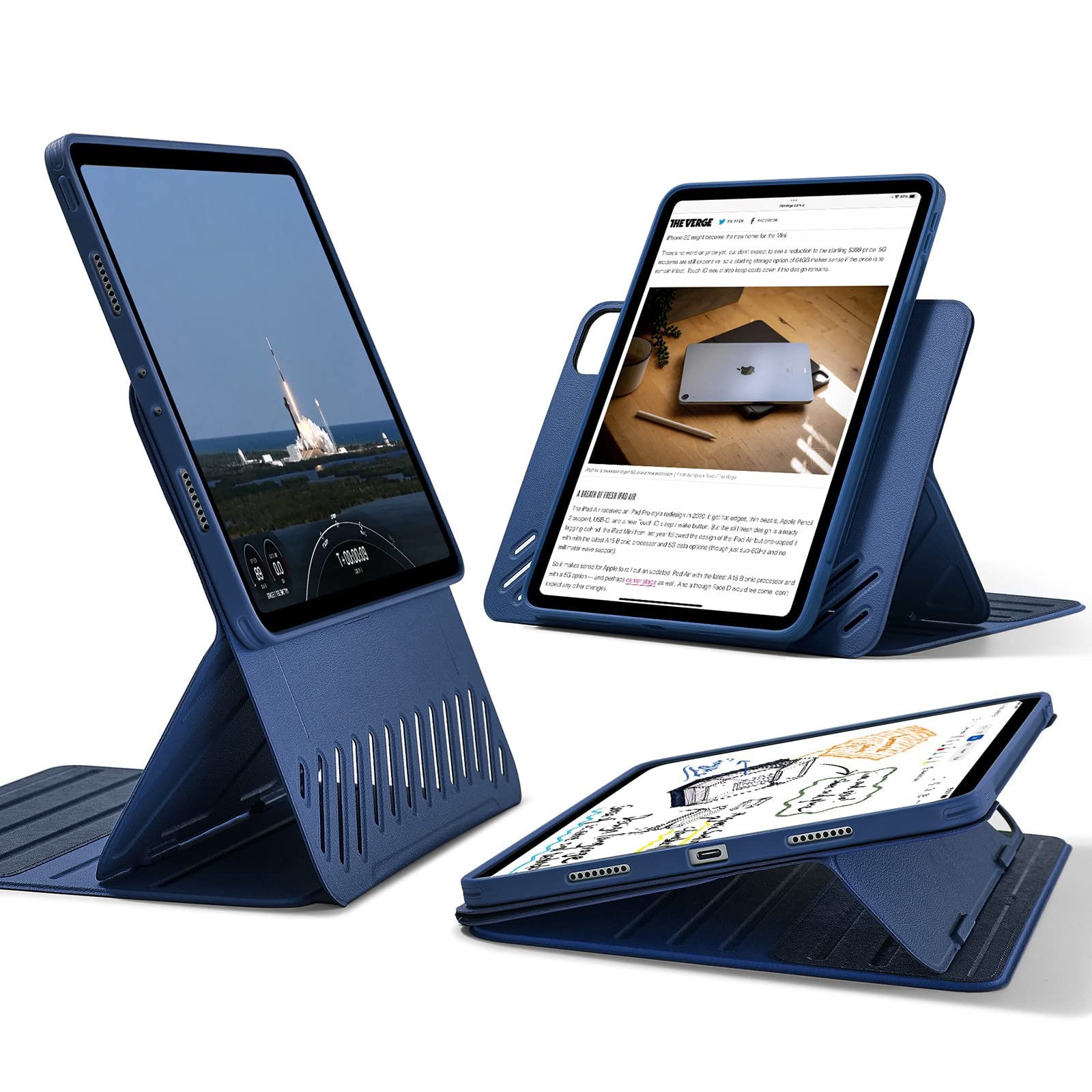 ESR iPad Pro 11インチ ケース (2022/2021/2020/2018、第4/3/2/1世代) 専用 取外し可能なマグネットカバー付き回転式ケース 縦向き/横向きスタンド 9段階の角度調節可能 頑丈な保護 Shiftシリーズ ブルー|WES STORE