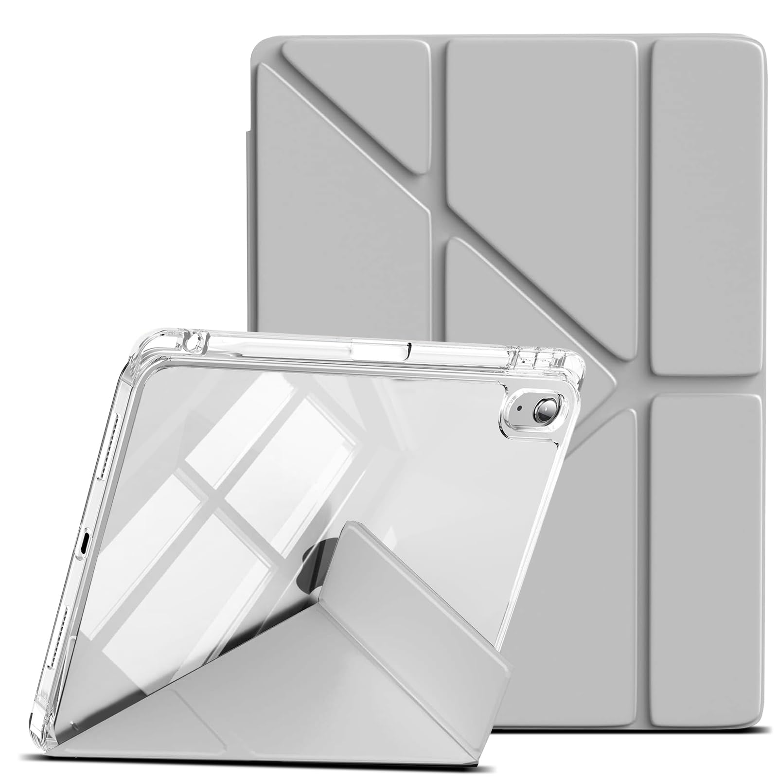 LuFiYa 保護ケース iPad Air 7/6 11インチ M3/M2 (2025/2024)/iPad Air 5/4 (2022/2020) 用 タブレットカバーTPU+PC 裏全透明 PU合成レザー 多機能三角形スタンド 横置＆縦置 角度調整可能 磁気吸着 Pencil収納 軽量