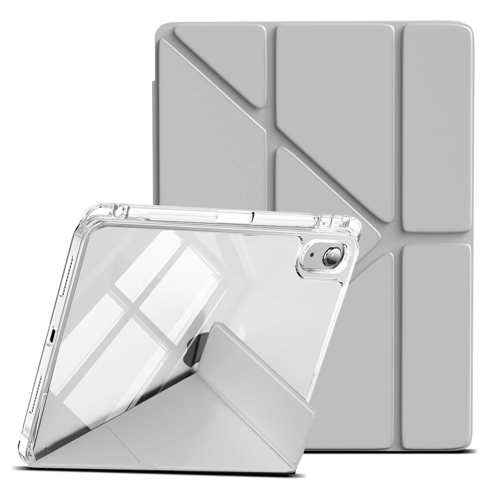 LuFiYa iPad mini 7 保護ケース 第7/6世代 (2024/2021モデル) 用 透明バックカバー TPU+PC裏全透明 PU合成レザー ipadケース 多機能三角形スタンド 横置＆縦置 角度調整可能 磁気吸着 Pencil収納対応 極薄