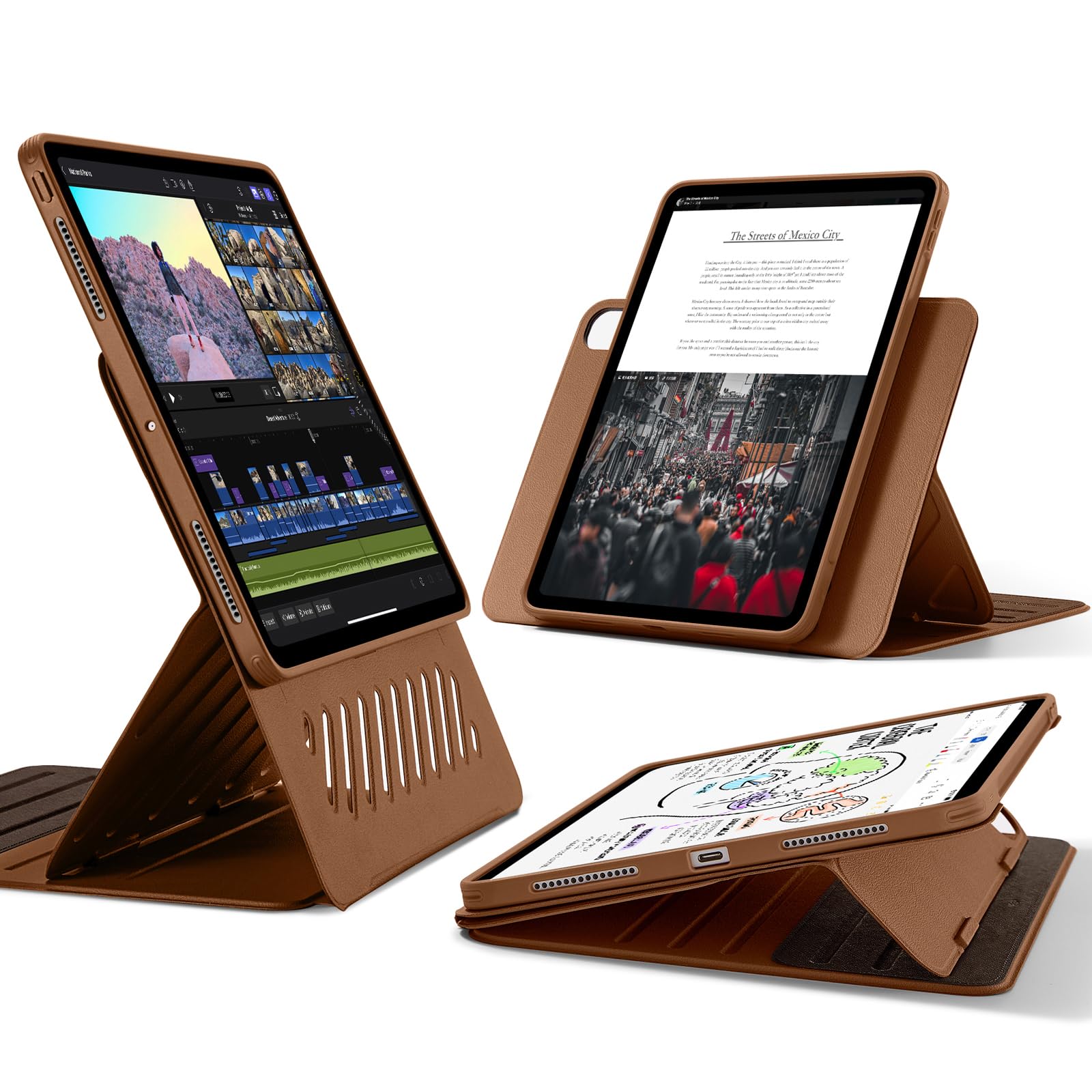ESR iPad Pro 13インチ ケース(M5/M4、2025/2024)専用 取外し可能なマグネットカバー付き回転式ケース 縦向き/横向きスタンド 6段階の角度調節可能 Pencil Pro/USB-C完全対応 Shiftシリーズ ブラウン|WES STORE