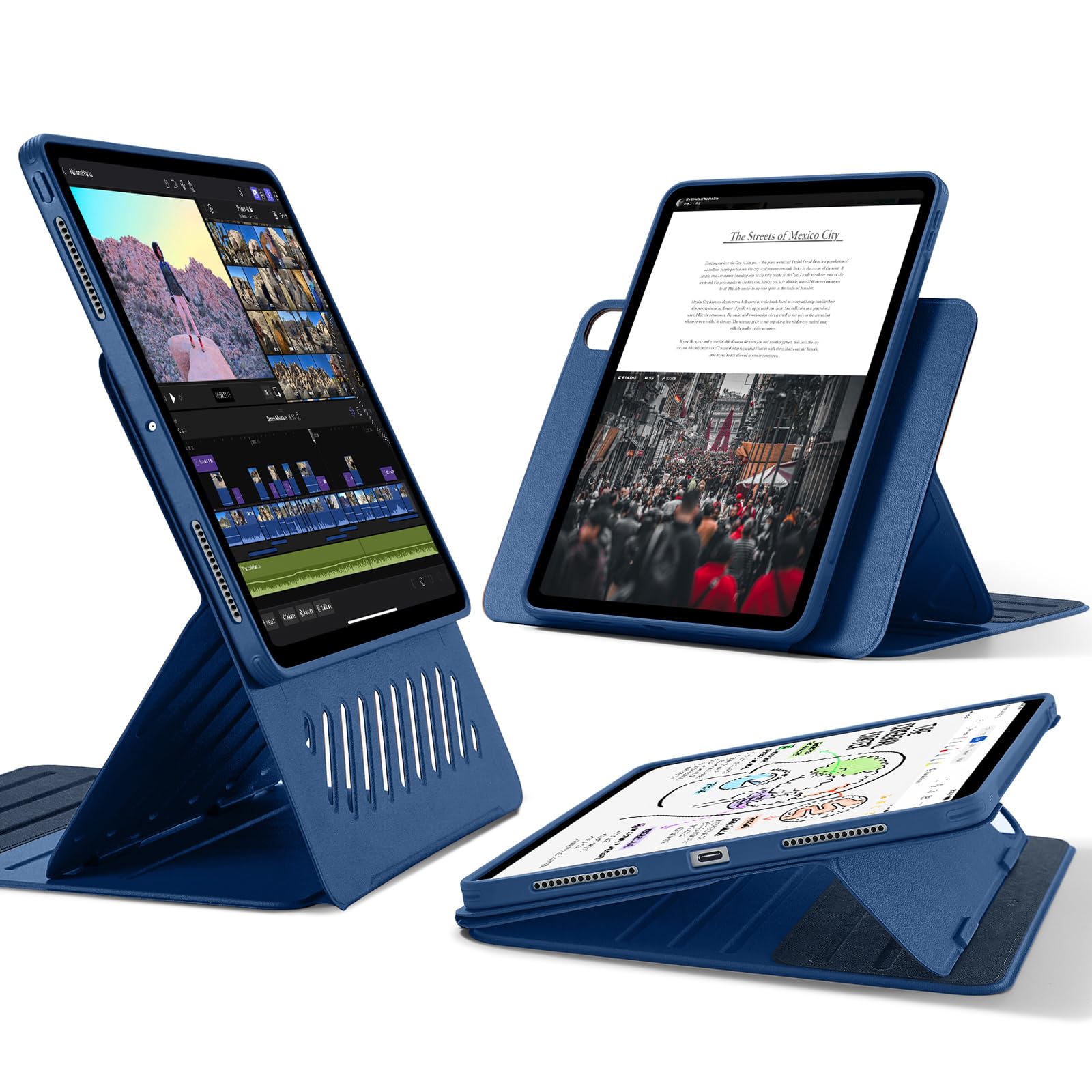 ESR iPad Pro 13インチ ケース(M5/M4、2025/2024)専用 取外し可能なマグネットカバー付き回転式ケース 縦向き/横向きスタンド 6段階の角度調節可能 Pencil Pro/USB-C完全対応 Shiftシリーズ ブルー|WES STORE