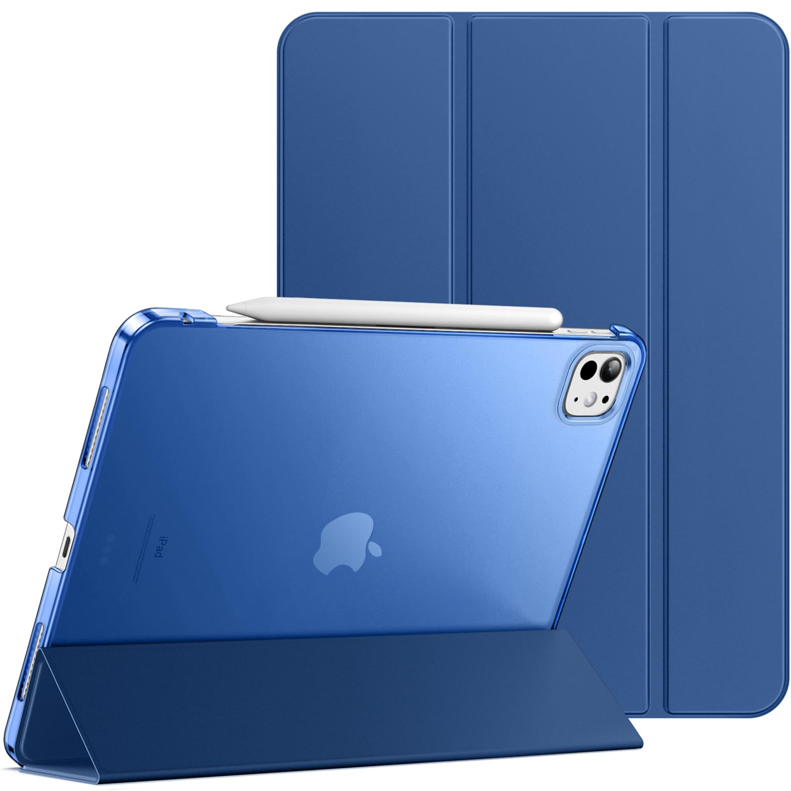 JETech iPad Pro 13インチ M4 (2024)用ケース スリムスタンド ハードバック ウェイクアップ/オートスリープ機能付き タブレットスマートカバー (紺)
