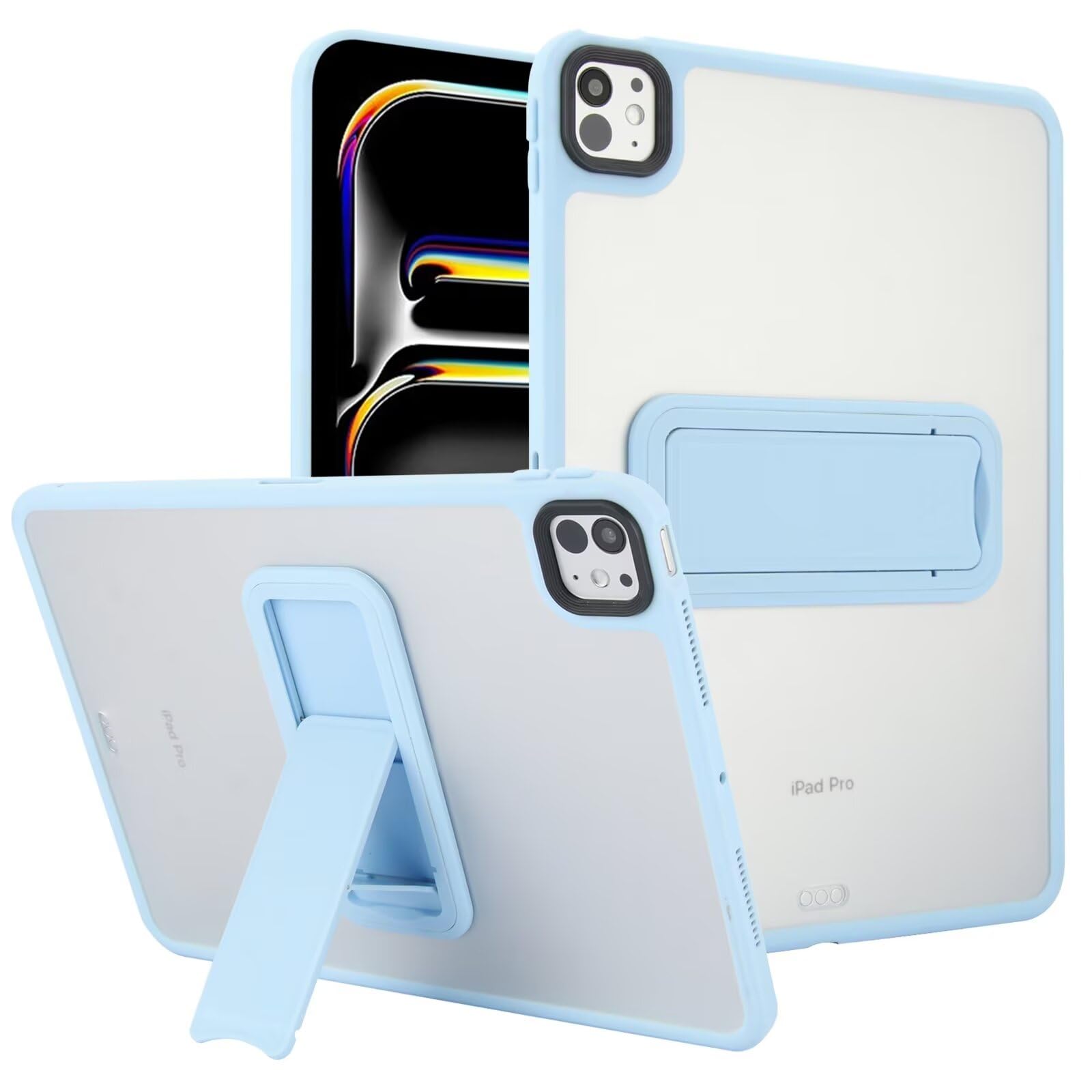 2025 iPad Air 11インチ M3/2024 iPad Air 11インチ M2 ケース iPad Air 第5世代 第4世代 ケース スタンド機能付き 半透明 耐衝撃 カバー 背面 はめ込み PC+TPU,ブルー
