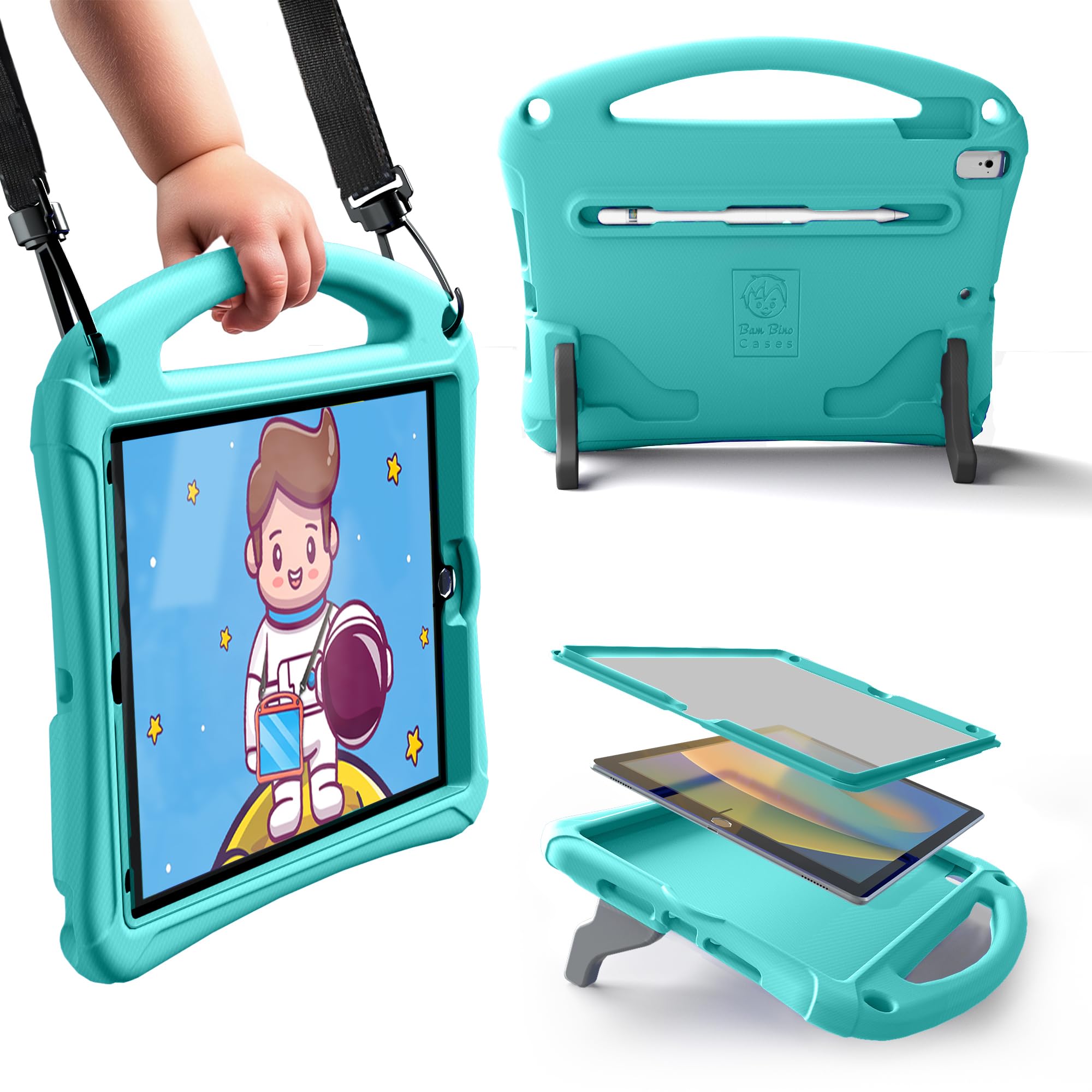 Bam Bino Cases SPACE SUIT ショルダーストラップ スクリーンガード ペンシル収納付き 耐衝撃 キッズ ケース 【 iPad 10.2 第9世代 /第8世代 / 第7世代 / Air 10.5 2019 第3世代 / Pro 10.5 2017】 子供 画面保護