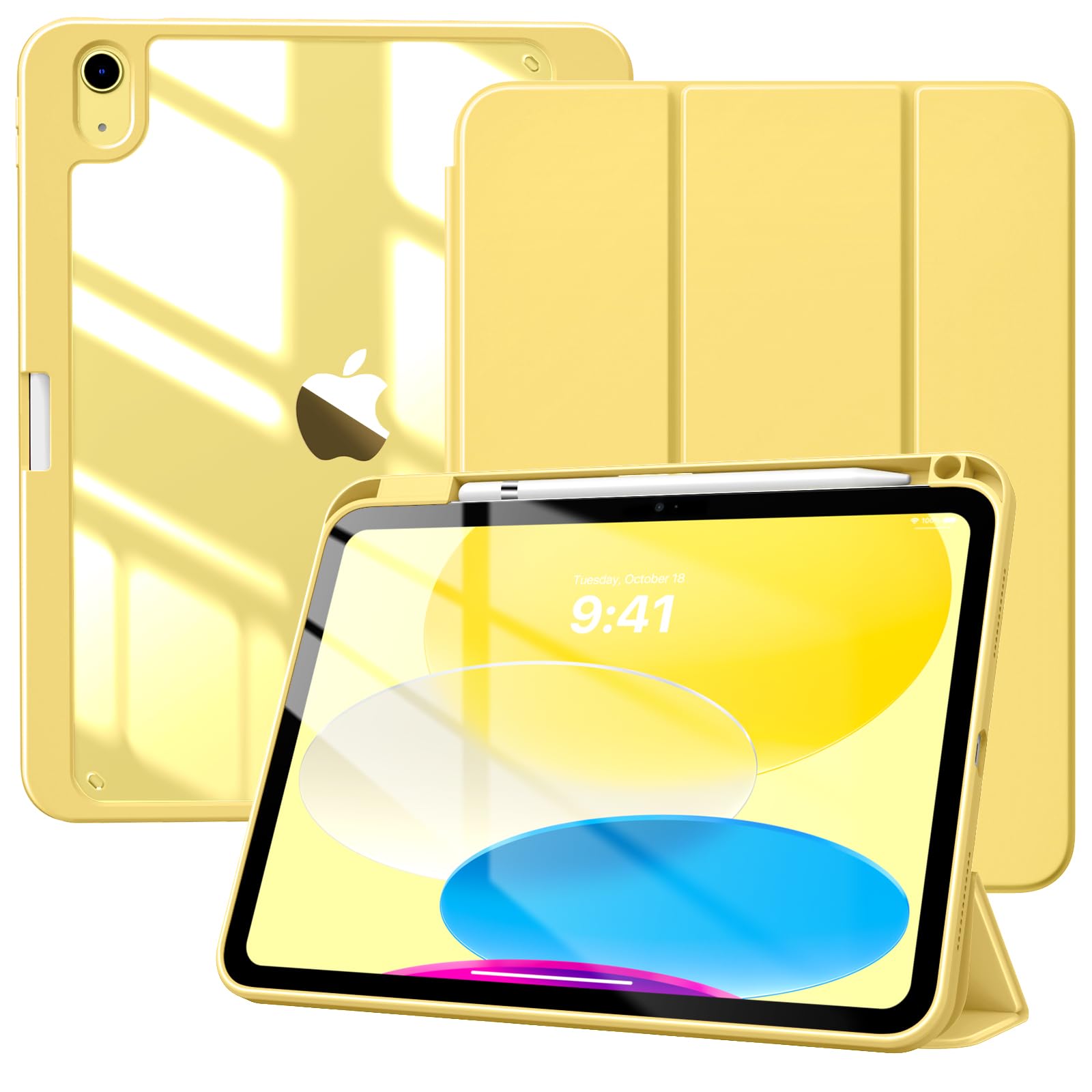 TiMOVO iPad 11世代（A16）ケース 11インチ 2025 10世代 10.9インチ 2022 第11世代11インチ/第10世代10.9インチカバー ApplePencil ホルダー付 ペン収納 透明バック 薄型 PUレザー キズ防止 三つ折り TPU スタ