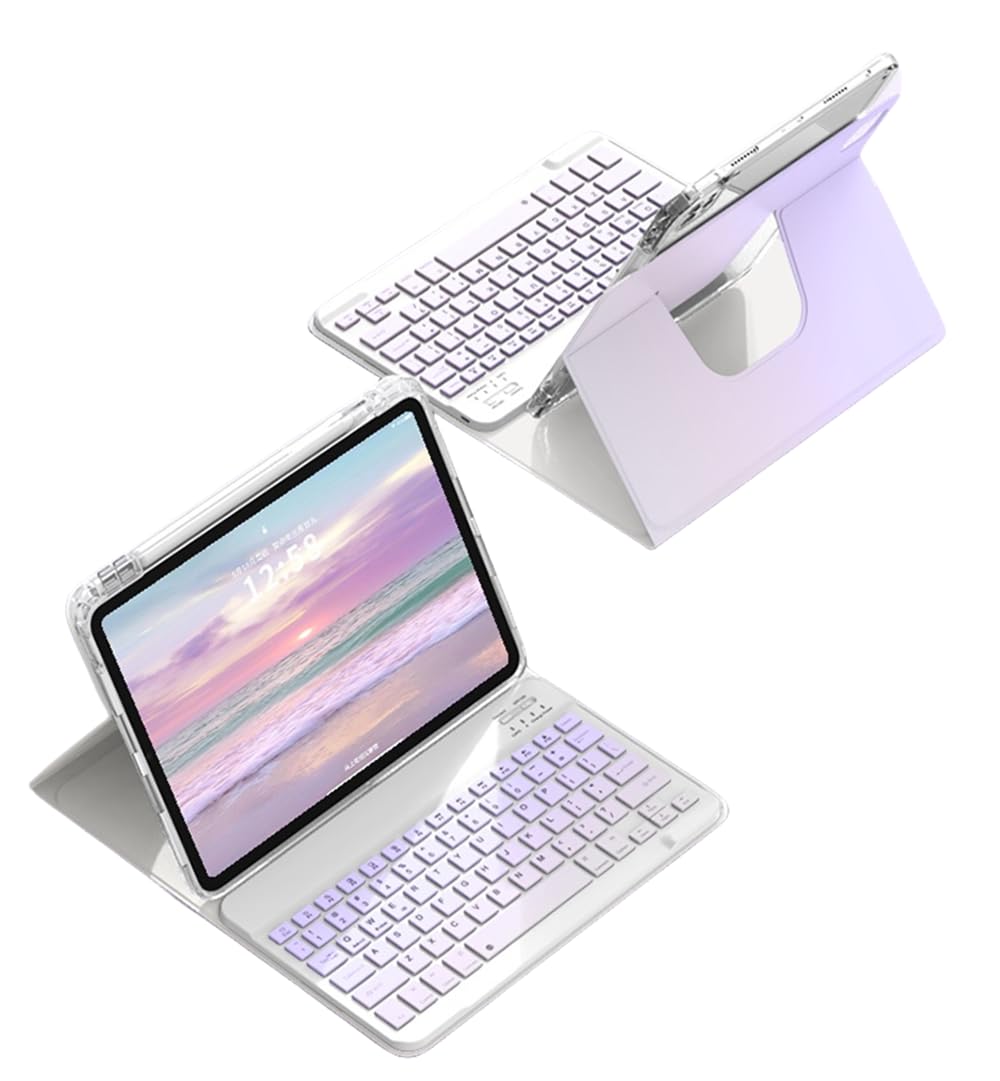 Moogukadan 其れ相応iPad A16 第11時人 2025/iPad 10 第10時人 2022 用の鍵盤入れもの 縦置き 磁石 取りはらい能力のある 3 インチ 1 引きはなす式 Bluetooth鍵盤 360度回転させる 澄み切ったうしろ側覆いかぶせる Apple pencil 納める，グラデー