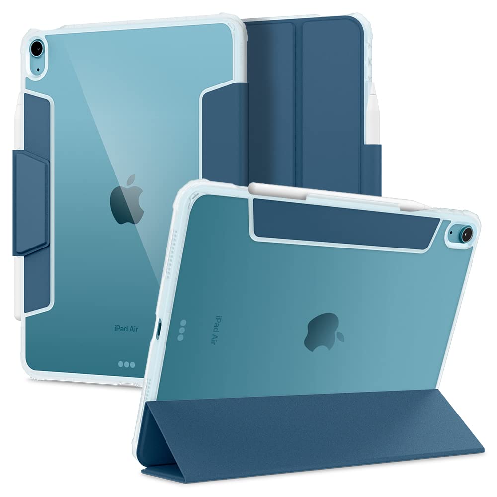 Spigen iPad Air 11インチ ケース M3/M2 (2025/2024年) iPad Air 10.9インチ ケース (2022/2020年) 背面クリア 透明 Apple Pencil 対応 米軍MIL資格 スリム スタンド 耐衝撃 傷防止 カメラ保護 レザー オートスリー