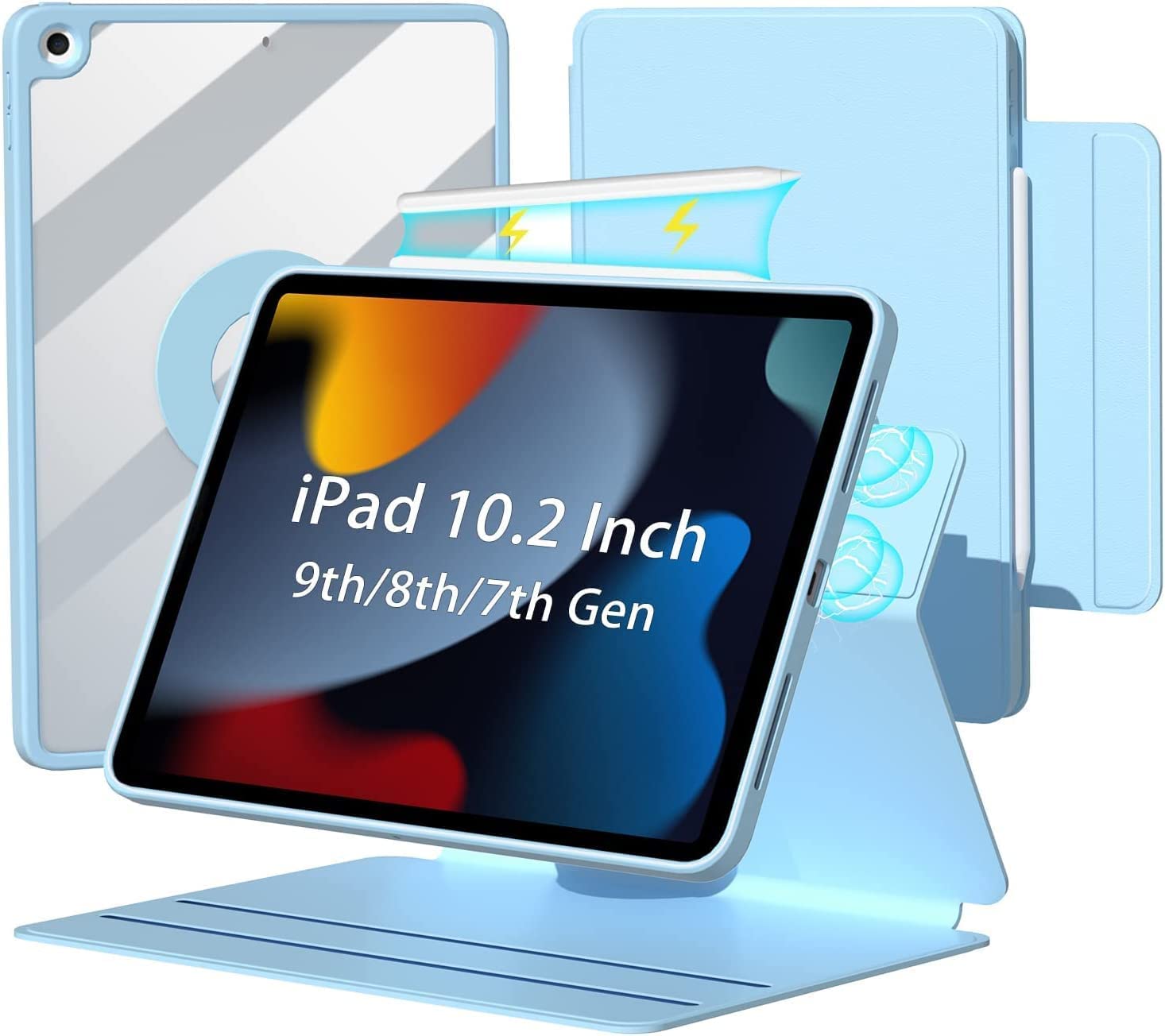 縦置きiPad Air 11in(M3 2025/M2 2024) 容れもの iPad Air 第5/4時人/Pro11 第4/3/2/1時人 磁気へばり着く 澄み切った 取りはらい能力のあるな 磁石取りまかなう 回転させる 引きはなつ式 せつ然たる 軽さ オートスリープ/ウェイク相応う,青碧