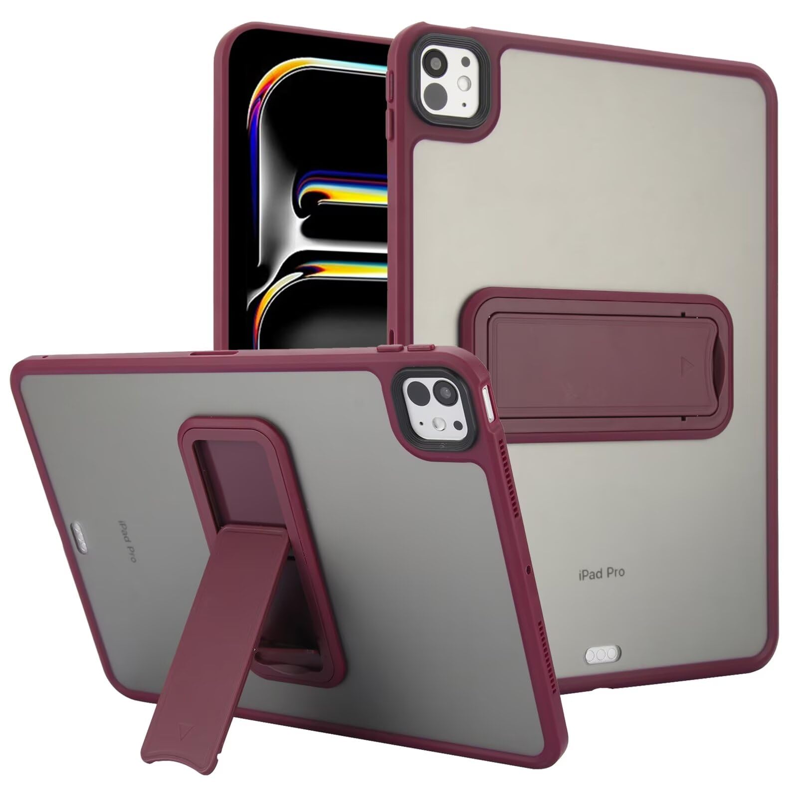 iPad 9 ケース iPad 8 ケース iPad 7 ケース スタンド機能付き 半透明 ケース 耐衝撃 iPad 第9/8/7世代 10.2インチ カバー 背面 はめ込み PC+TPU ケース,赤