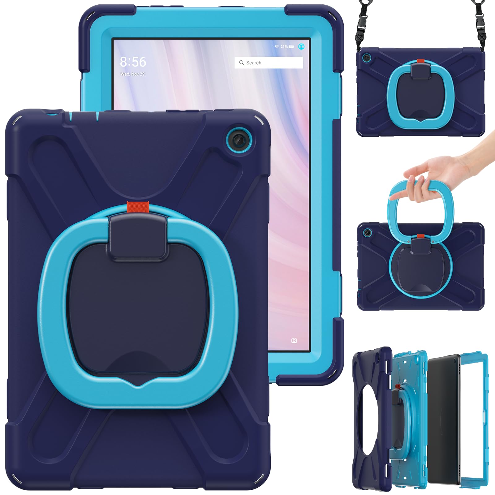 【LIHOULAI】Amazon Fire 固定ディスク 10 in経口避妊薬用の防御すること容れもの 三重社会システム 防汚 防塵 防振 取りまかなう 360度回転させる能力のある ネックストラップ付 (米国海軍)