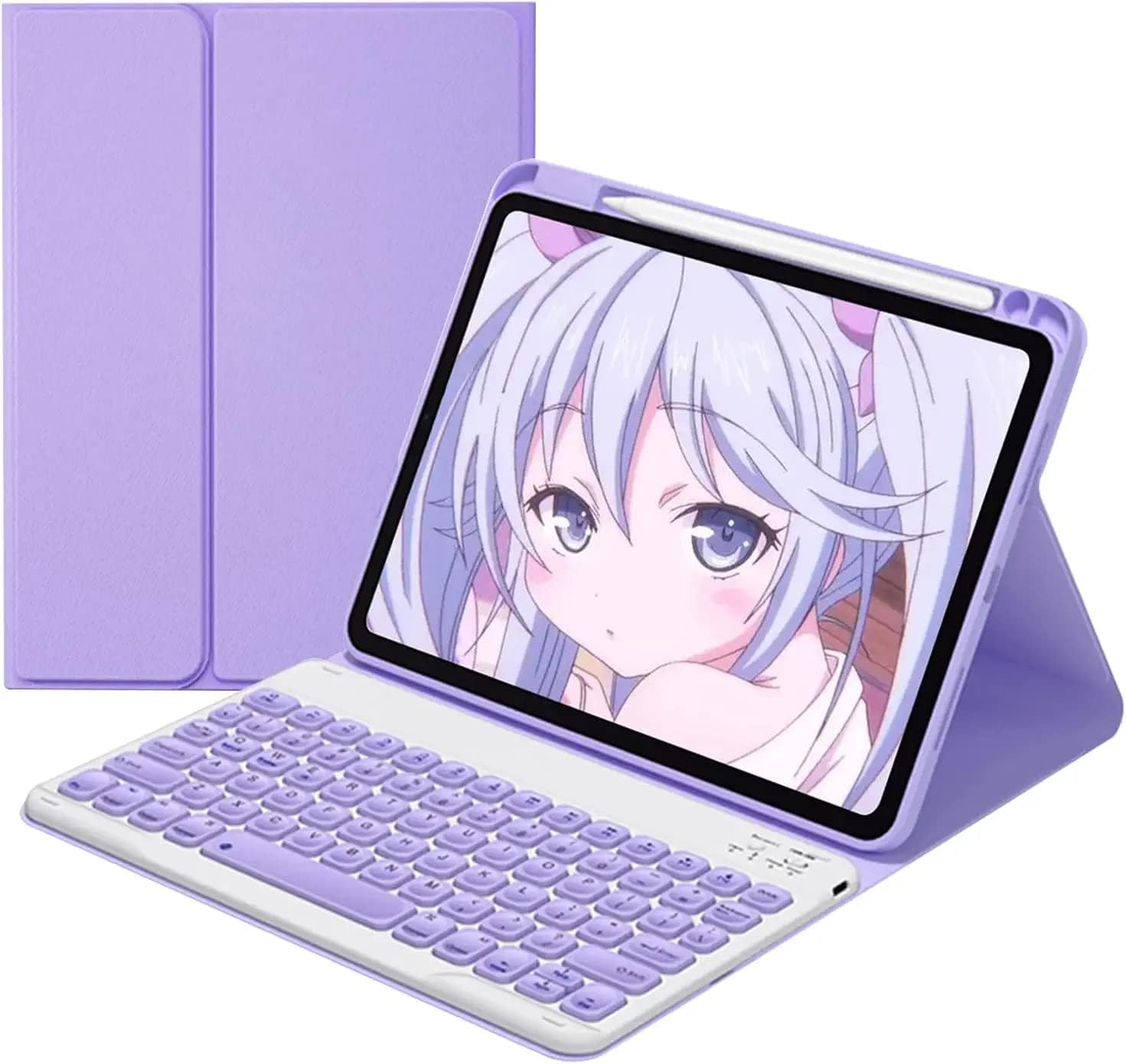 PboyiqiS キーボードケース 用の iPad Air3 Pro 10.5 ， 丸いキー 球状くぼみ 入力しやすい ワイヤレス Bluetooth 着脱式 手帳型 「ペンシルホルダー付き」分離式 キーボード カバー, 紫