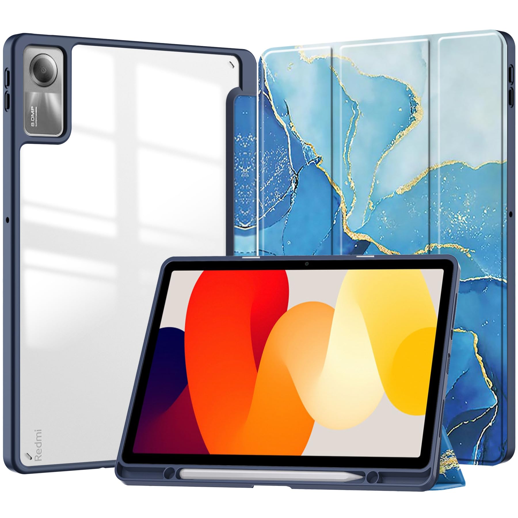Disonbeir 対応 Galaxy Tab S10 FE / S9 FE 10.9インチ ケース 背面透明 クリア イラスト 印刷 プリント Galaxy Tab S9 11インチ 用 カバー クリアケース 三つ折りスタンド オートスリープ 耐衝撃 軽量 お洒落