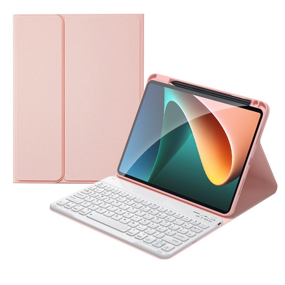 iPadAir11インチ M3/M2 キーボードケース 球状くぼみ iPad Air 第5/4世代 10.9インチ iPadPro11 第4/3/2/1世代 キーボード ケース カバー 丸いキー マグネット 分離式 学生 ビジネス,ピンク+白