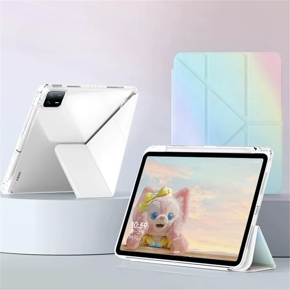 Moogukadan 適合iPad Air 11インチM3 M2/Air第4 5世代 10.9インチ/Pro11 第 4 3 2 1世代 用のケース 縦置き 横置き 三つ折り 変形 5種スタンド機能 ケース 薄型 軽量 おしゃれ Apple Pencil 収納 背面 透明カバー