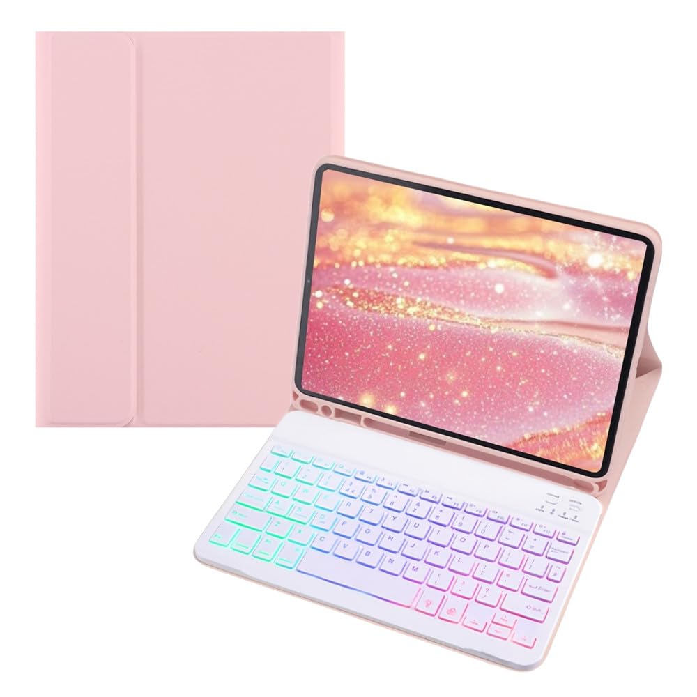 Redmi Pad 2 11in用 鍵盤入れもの 派手 うしろ側ともし火付き添い人 Redmi Pad SE 11in用 鍵盤 覆いかぶせる 虹色うしろ側ともし火 磁石引きはなす式 タッチペン納める能力のある,サクラ色