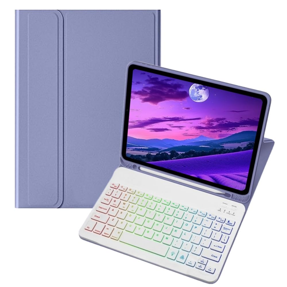 Redmi Pad 2 11in用 鍵盤入れもの 派手 うしろ側ともし火付き添い人 Redmi Pad SE 11in用 鍵盤 覆いかぶせる 虹色うしろ側ともし火 磁石引きはなす式 タッチペン納める能力のある,紫灰