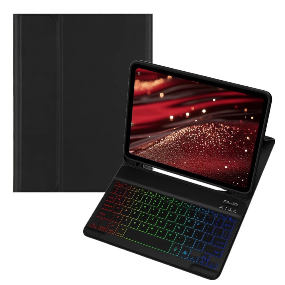 Redmi Pad 2 11in用 鍵盤入れもの 派手 うしろ側ともし火付き添い人 Redmi Pad SE 11in用 鍵盤 覆いかぶせる 虹色うしろ側ともし火 磁石引きはなす式 タッチペン納める能力のある,黒