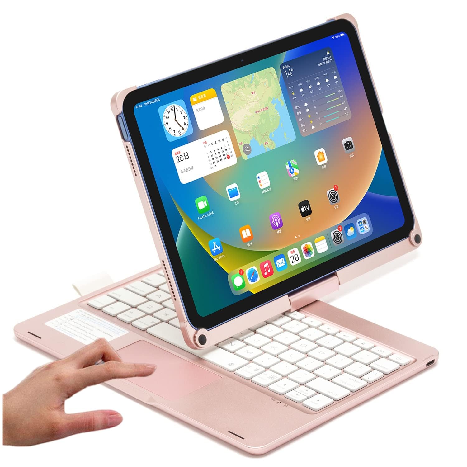 360度回転式 キーボード ケース 用の iPad Pro 13インチ(M5/M4) 2025/2024 7色バックライト タッチパッド ペンシル収納 ワイヤレスbluetoothキーボード アルミ, ローズ金