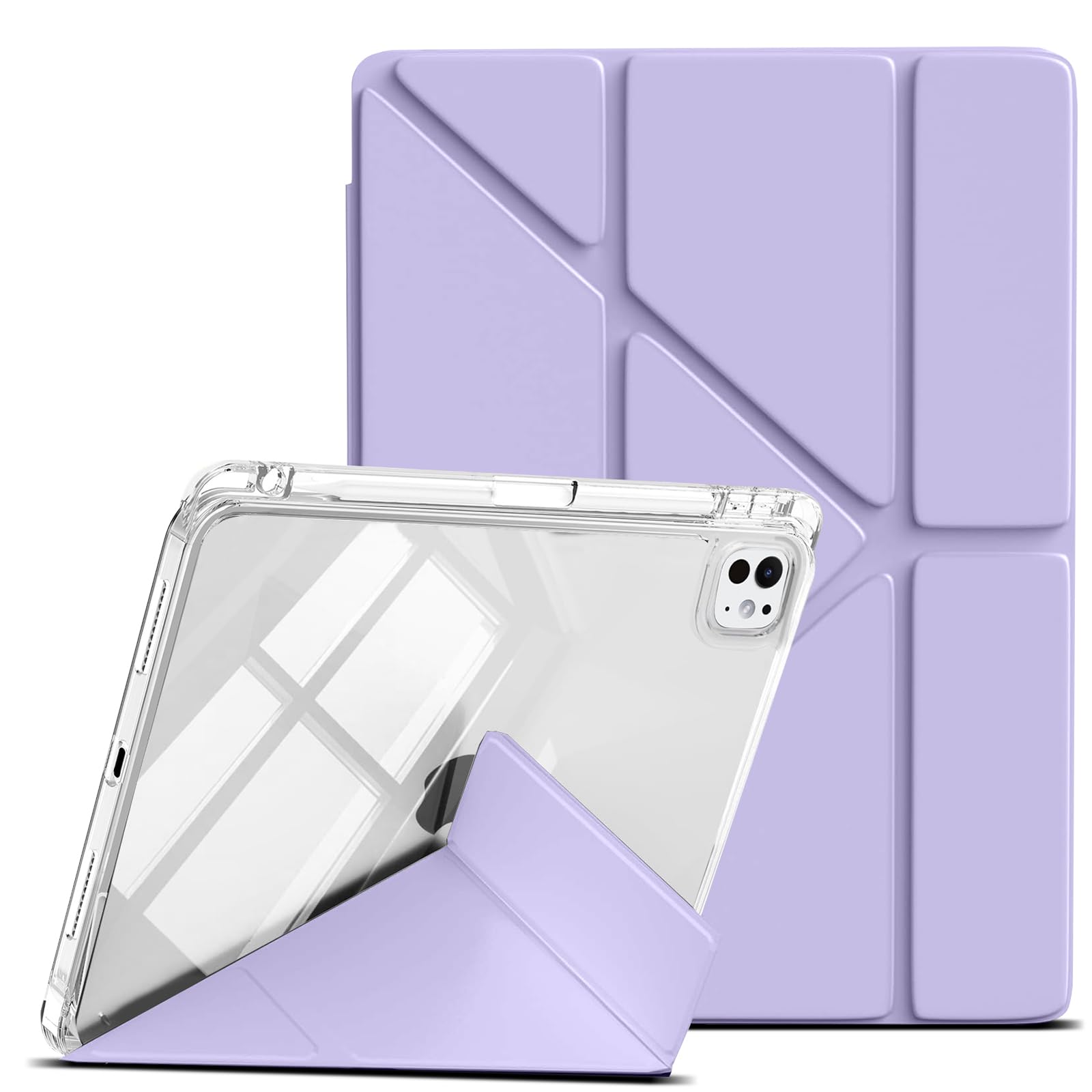 LuFiYa 保護ケース For iPad Pro M4/M5 11インチ ケース 第5/6世代 (2024/2025モデル)用 TPUとPCの透明なバックカバー PU合成レザー ipadケース 多機能三角形スタンド 横置＆縦置 角度調整可能 磁気吸着 Penc