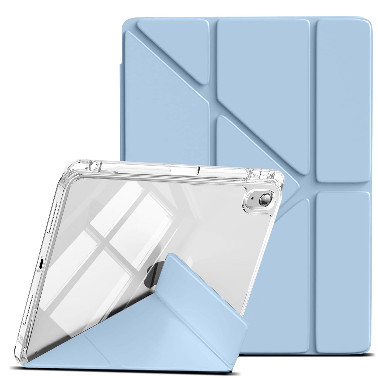 LuFiYa iPad (A16) 保護ケース 第11/10世代 (2025/2022モデル) 用 透明バックカバー TPU + PC裏全透明 PU合成レザー ipadケース 多機能三角形スタンド 横置＆縦置 角度調整可能 磁気吸着 Pencil収納対応 極