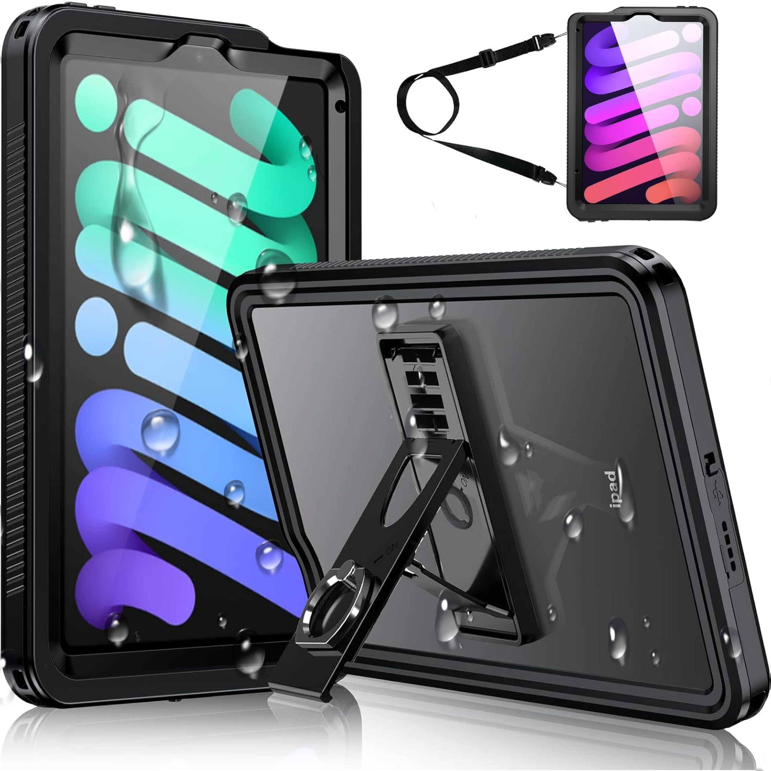 CellBeat iPad mini7 ケース A17 Pro 2024モデル 第7世代 iPad Mini6 防水ケース 8.3インチ アイパッドカバー IP68 完全防水 防塵 耐衝撃 水場 全面保護 安心感 スタンド機能 ストラップ付き アウトドア お