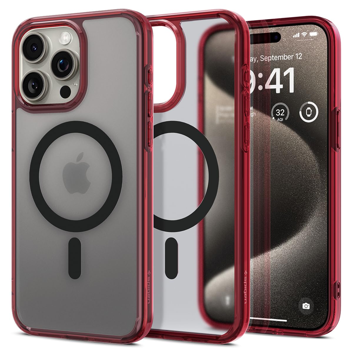 Spigen 【築き上げる18年の科学技術力】 iPhone 15 Pro Max 入れもの 半澄み切った MagSafe相応う 米軍MIL標準尺度 ウルトラ・ハイブリッド・マグフィット ACS07056 (フロスト・ディープ・レッド)