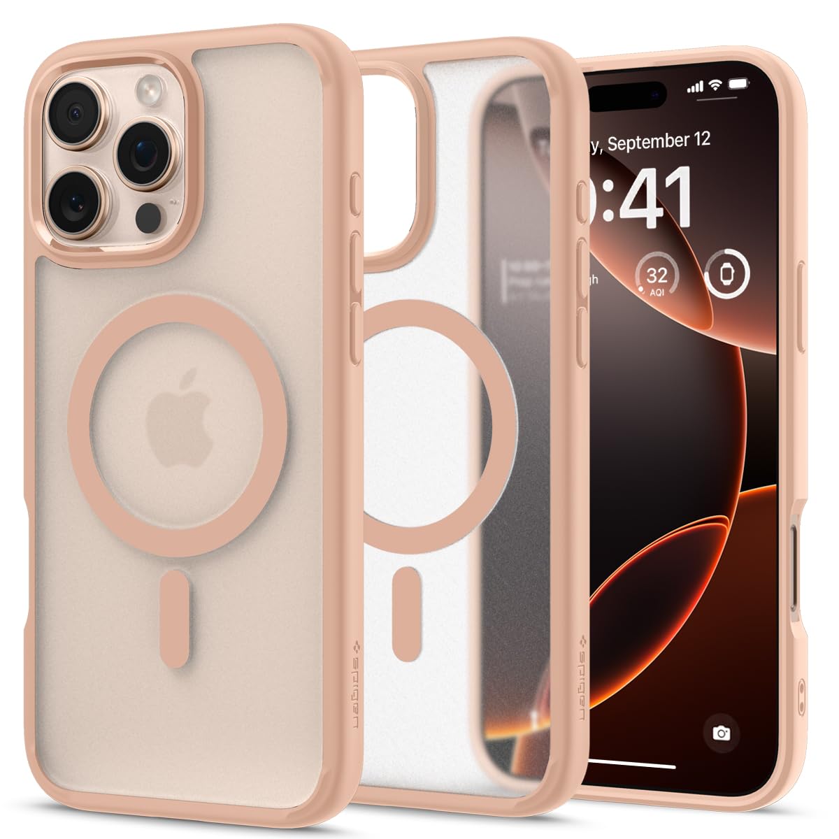 Spigen iPhone 16 Pro Max 入れもの MagSafe相応う 半澄み切った せつ然たる ストラップホール 米軍MIL標準尺度 ウルトラ・ハイブリッド・マグフィット ACS08689 (フロスト・ローズ・チタニウム)