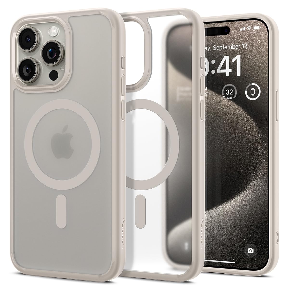 Spigen 【築き上げる18年の科学技術力】 iPhone 15 Pro Max 入れもの 半澄み切った MagSafe相応う 米軍MIL標準尺度 ウルトラ・ハイブリッド・マグフィット ACS7210 (フロスト・ナチュラル・チタニウム)