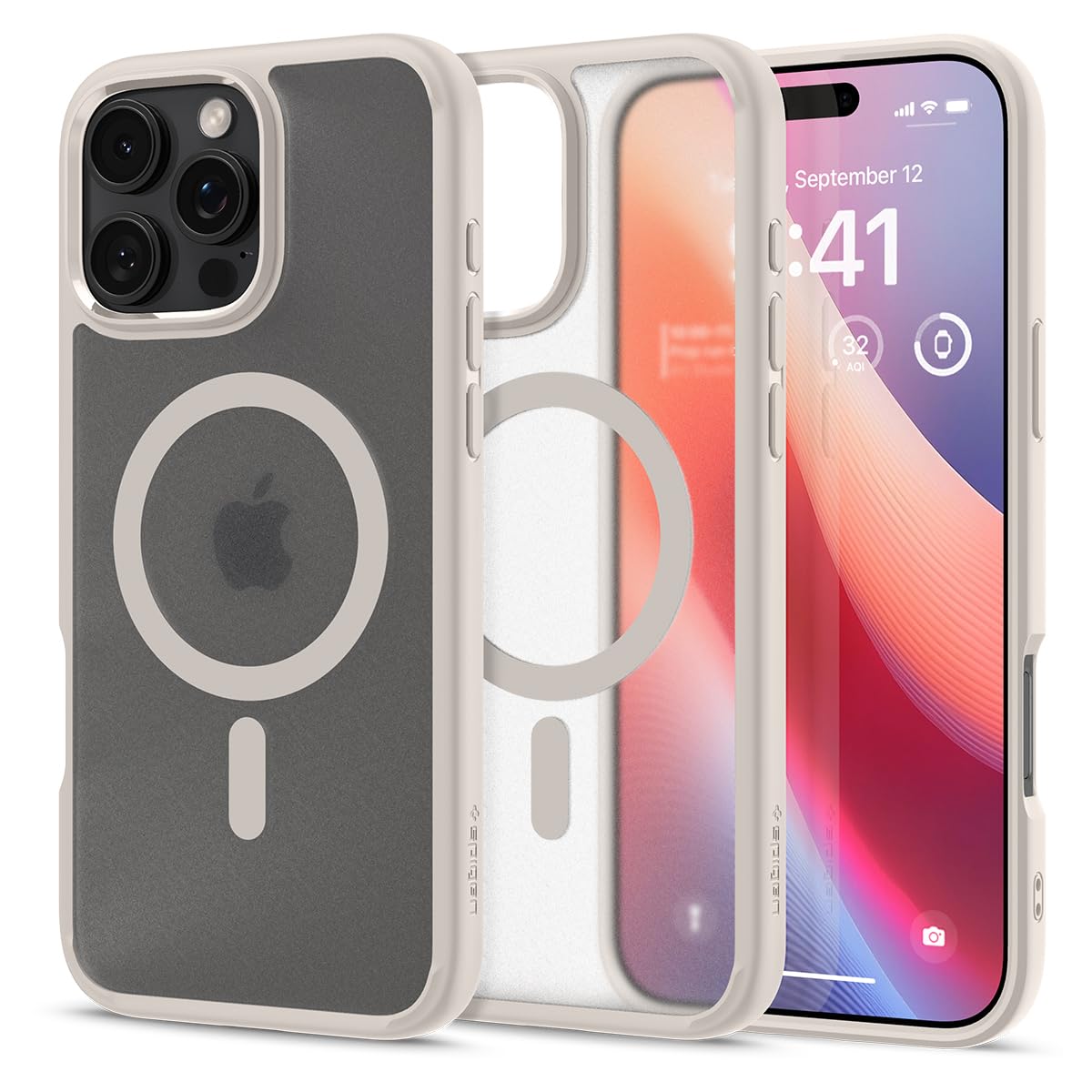 Spigen iPhone 16 Pro 入れもの MagSafe相応う 半澄み切った せつ然たる ストラップホール 米軍MIL標準尺度 ウルトラ・ハイブリッド・マグフィット ACS08138 (フロスト・ナチュラル・チタニウム)