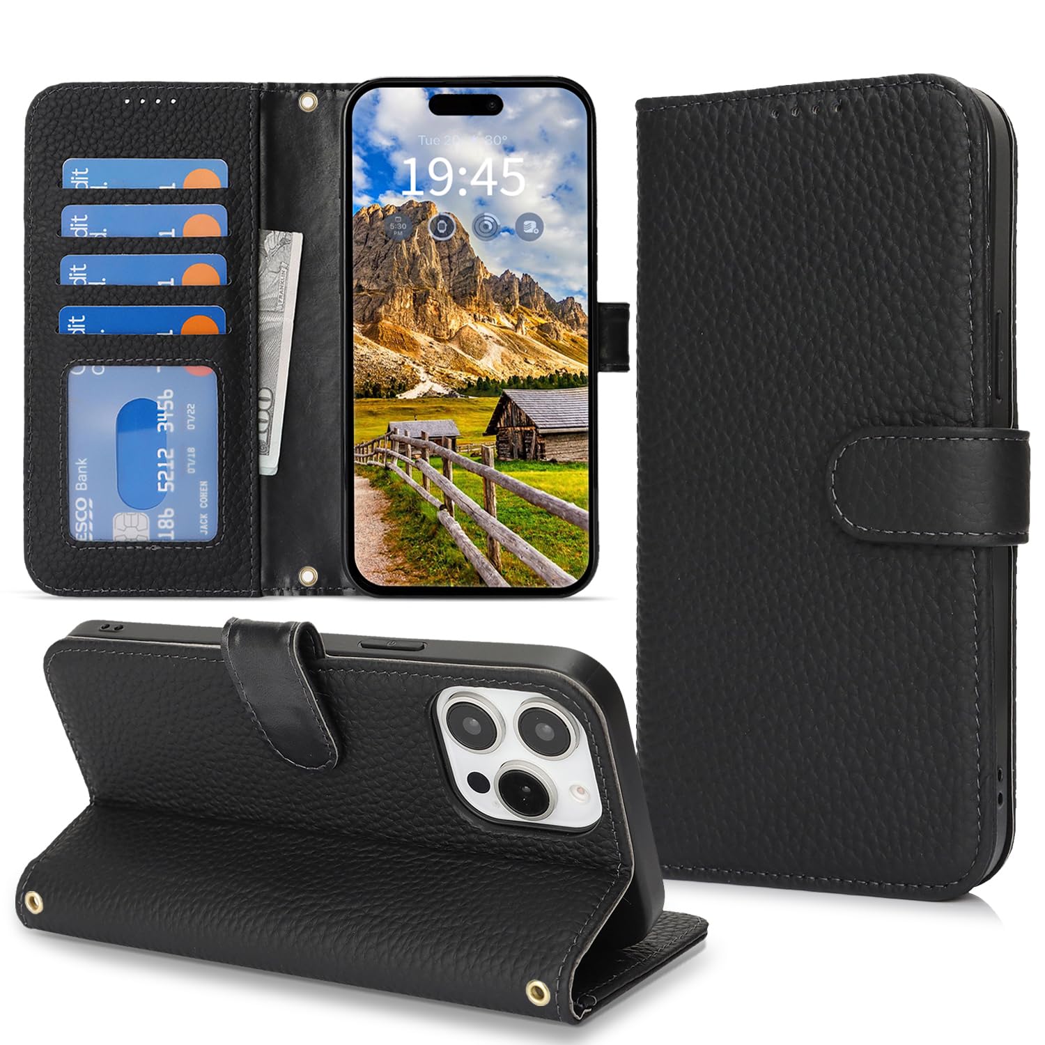 DEYHU 対応 iPhone 13 Pro Max ケース 手帳型 カード収納 スタンド機能 アイフォン12プロマックス ケース 本革 大容量 耐衝撃 iPhone13ProMax ケース 手帳型 iPhone 12 Pro Max レザー カバー ブラック