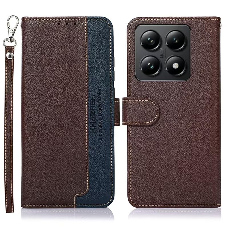 WANWO for 互換性 xiaomi 14T ケース 手帳型 14T カバー 財布型 互換品 ストラップ付き [RFIDブロッキング] 高級PUレザー マグネット開閉式 カード収納 横置きスタンド機能 耐衝撃 人気 便利 Brown