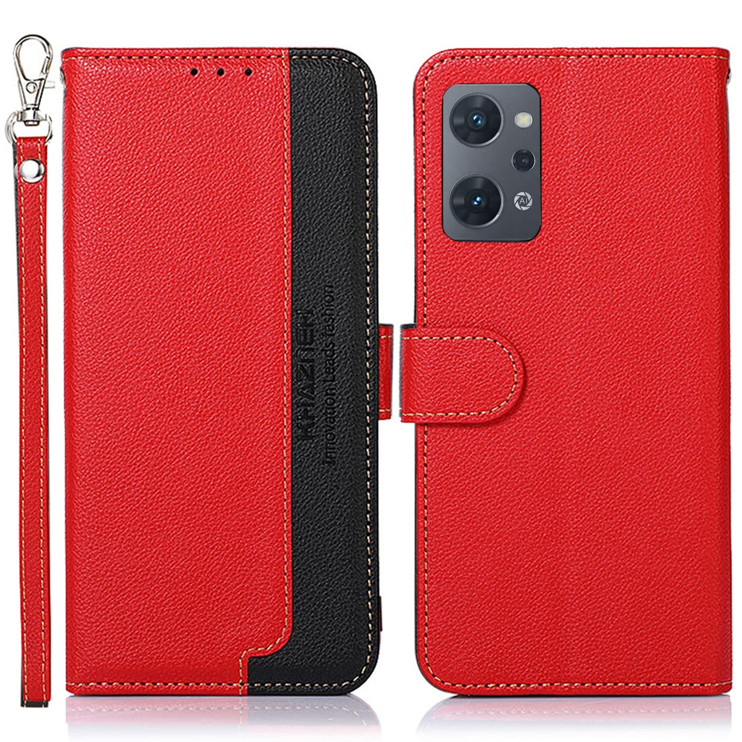 WANWO OPPO Reno 9A ケース 手帳型 OPPO Reno 7A カバー 財布型 ストラップ付き [RFIDブロッキング] 高級PUレザー マグネット開閉式 カード収納 横置きスタンド機能 耐衝撃 人気 便利 おしゃれ レッド